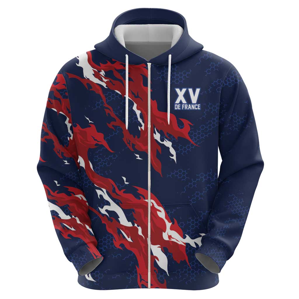 Custom France Rugby Pride Zip Hoodie XV de France Flame Fire Style