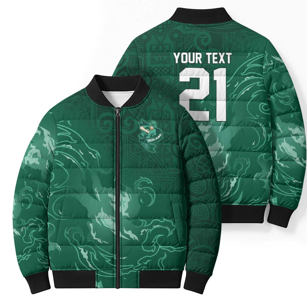Custom Ireland Rugby Pride Bomber Puffer Jacket Celtic Shamrock Flame Fire Style