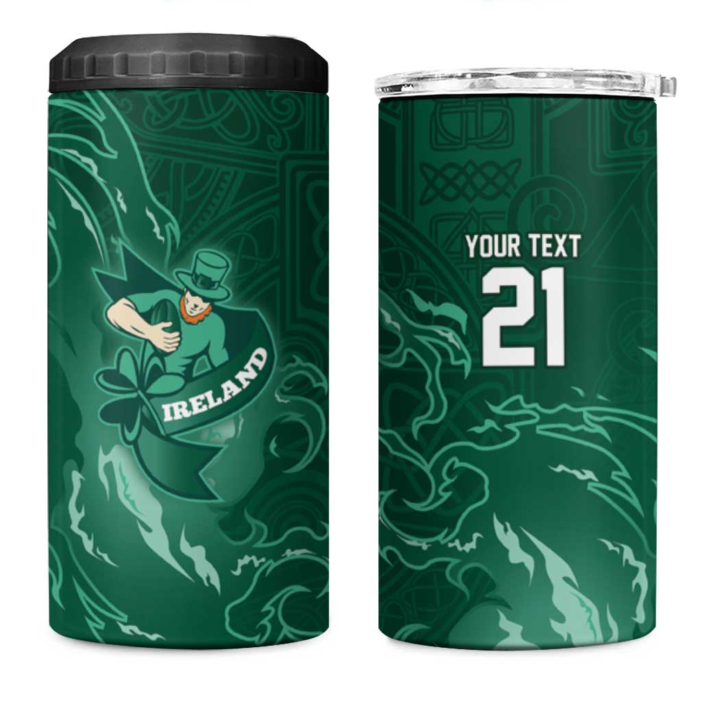 Custom Ireland Rugby Pride 4 in 1 Can Cooler Tumbler Celtic Shamrock Flame Fire Style