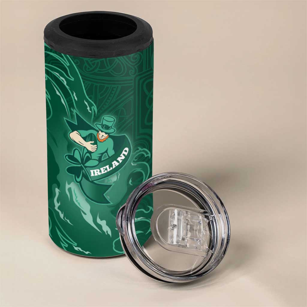 Custom Ireland Rugby Pride 4 in 1 Can Cooler Tumbler Celtic Shamrock Flame Fire Style