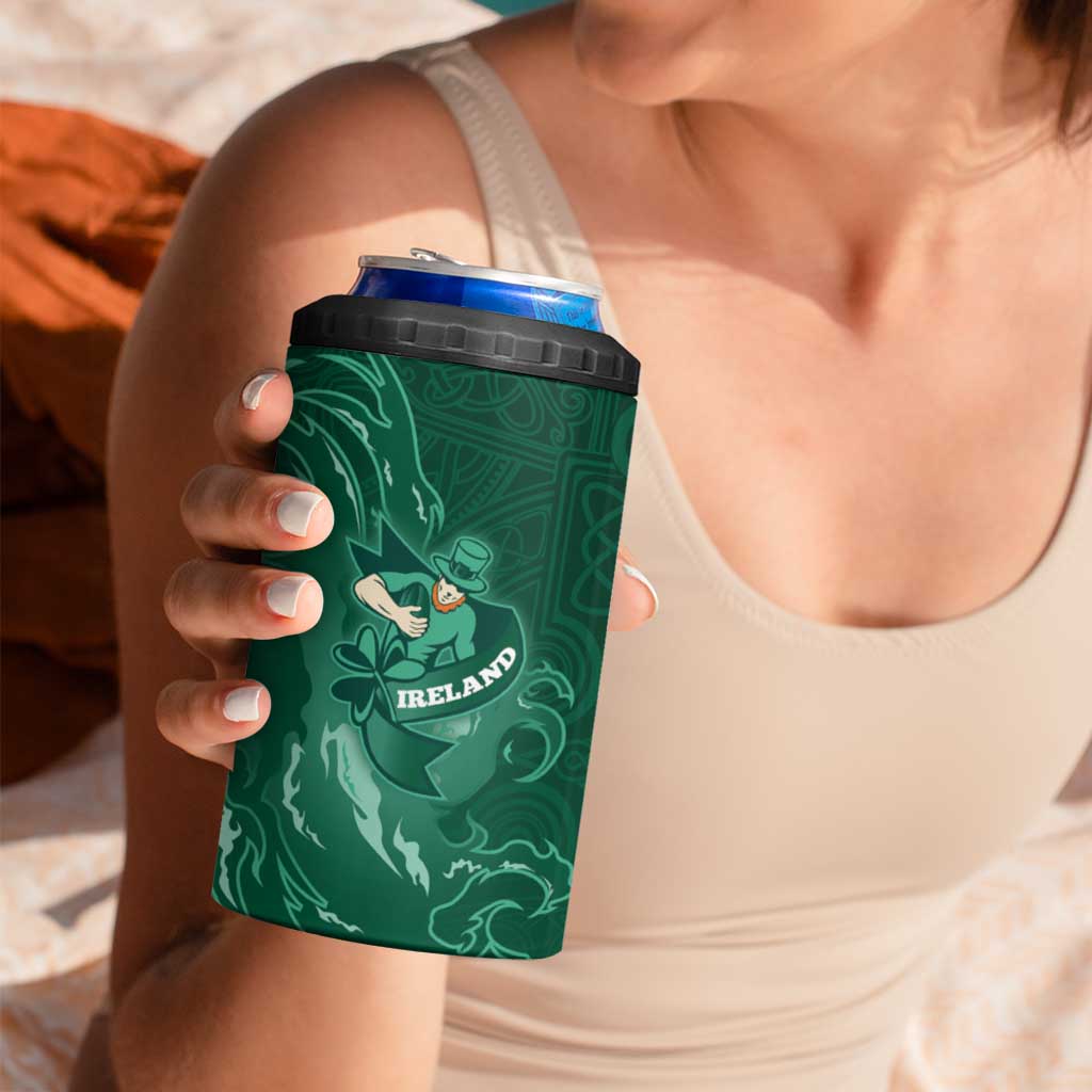Custom Ireland Rugby Pride 4 in 1 Can Cooler Tumbler Celtic Shamrock Flame Fire Style