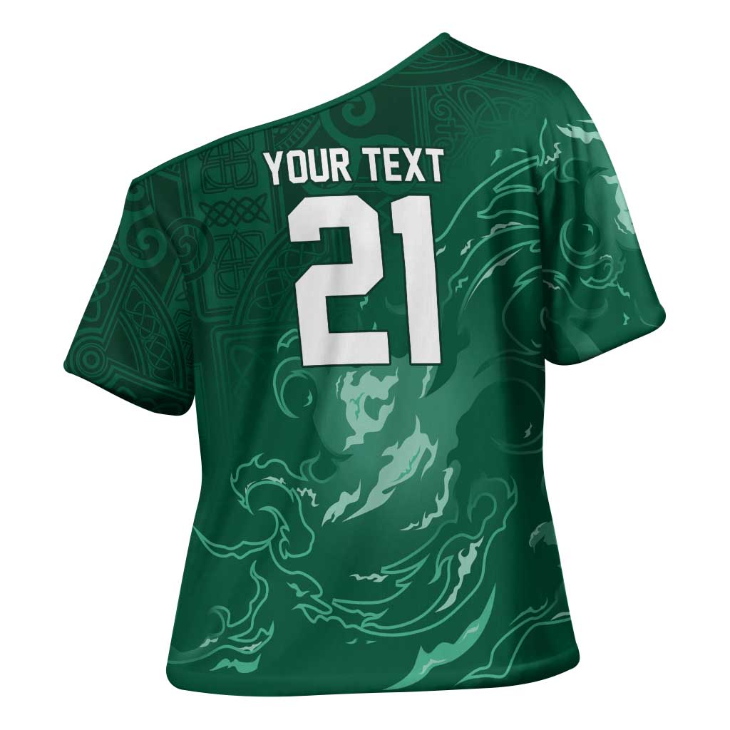 Custom Ireland Rugby Pride Cross Shoulder Shirt Celtic Shamrock Flame Fire Style