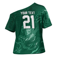 Custom Ireland Rugby Pride Cross Shoulder Shirt Celtic Shamrock Flame Fire Style