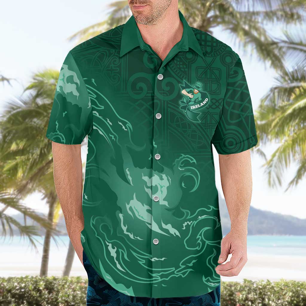 Custom Ireland Rugby Pride Hawaiian Shirt Celtic Shamrock Flame Fire Style