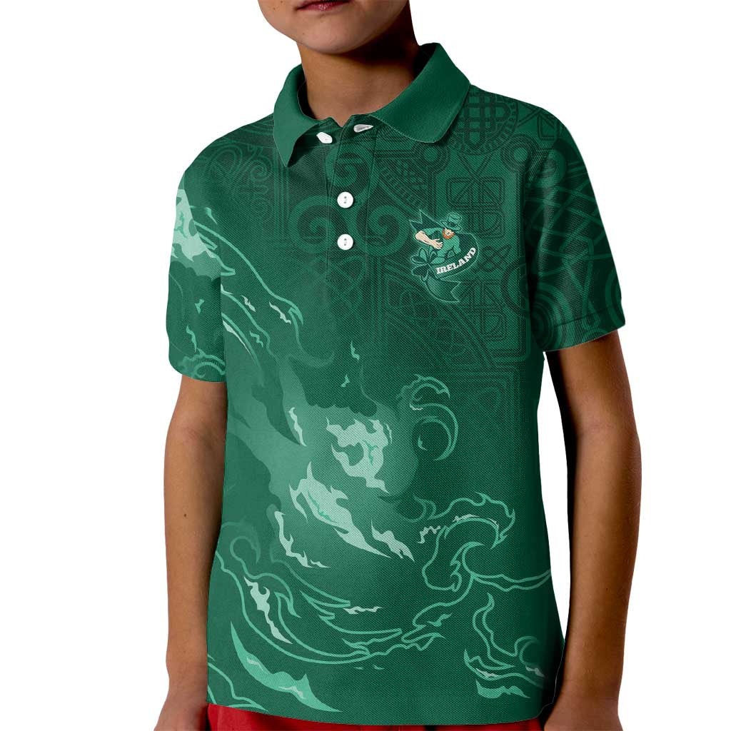 Custom Ireland Rugby Pride Kid Polo Shirt Celtic Shamrock Flame Fire Style