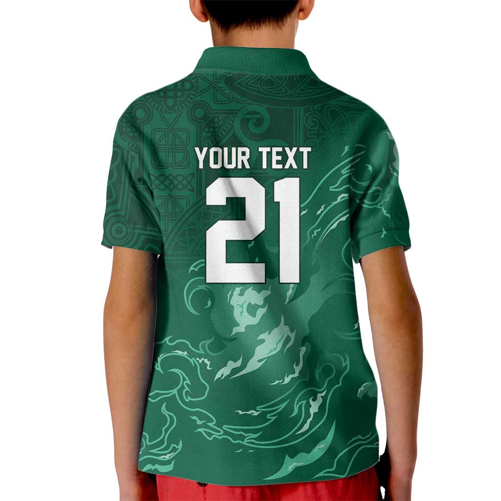Custom Ireland Rugby Pride Kid Polo Shirt Celtic Shamrock Flame Fire Style