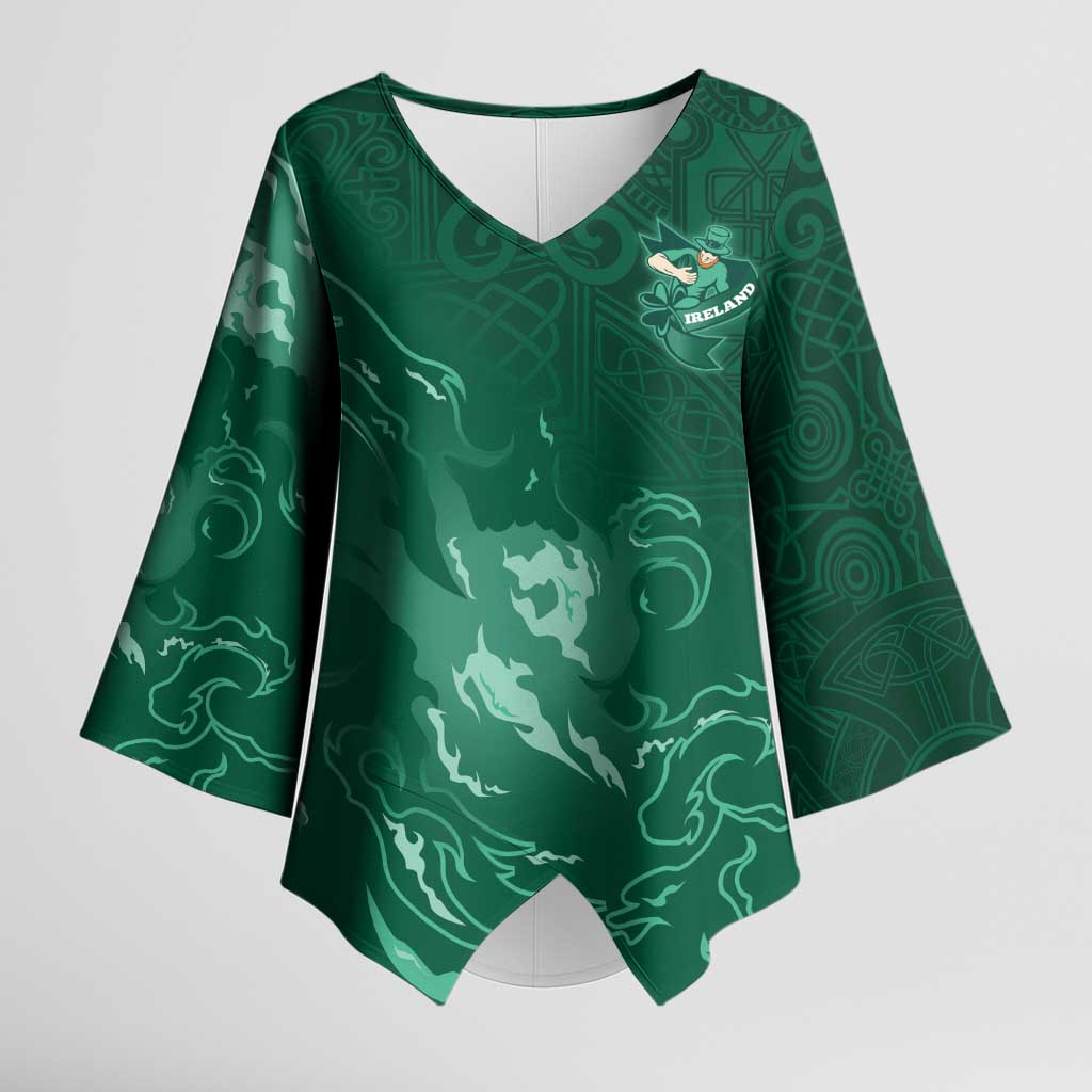 Custom Ireland Rugby Pride Kimono Sleeve Blouse Celtic Shamrock Flame Fire Style