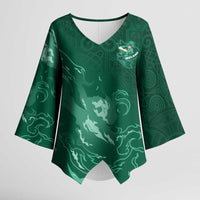 Custom Ireland Rugby Pride Kimono Sleeve Blouse Celtic Shamrock Flame Fire Style