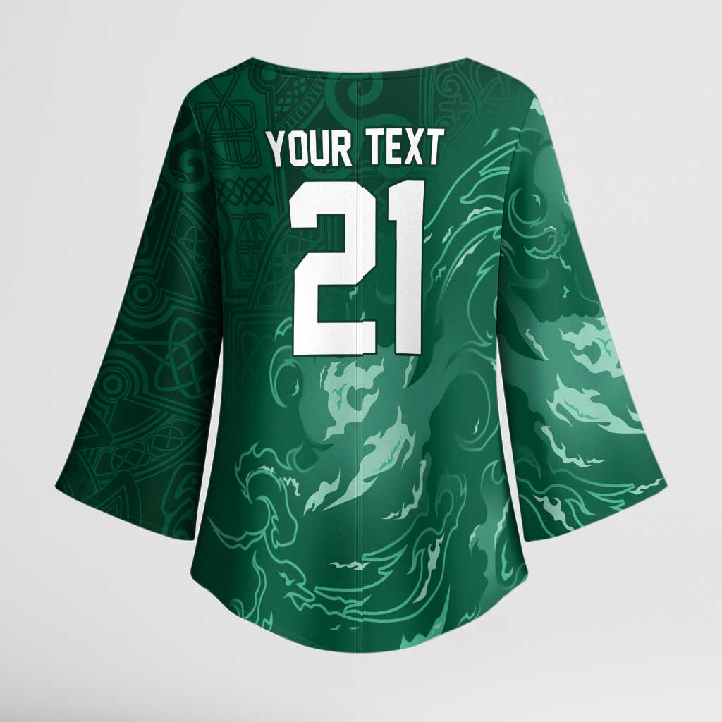Custom Ireland Rugby Pride Kimono Sleeve Blouse Celtic Shamrock Flame Fire Style