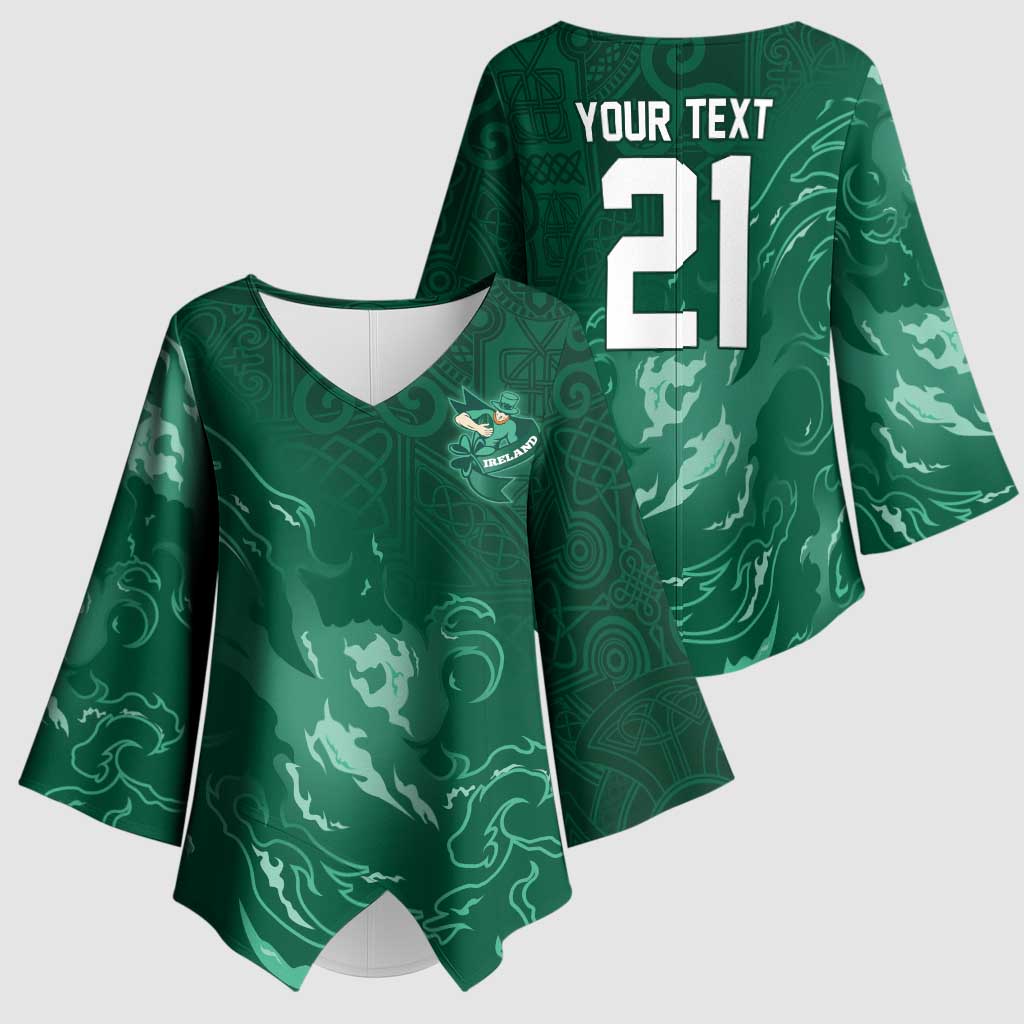 Custom Ireland Rugby Pride Kimono Sleeve Blouse Celtic Shamrock Flame Fire Style