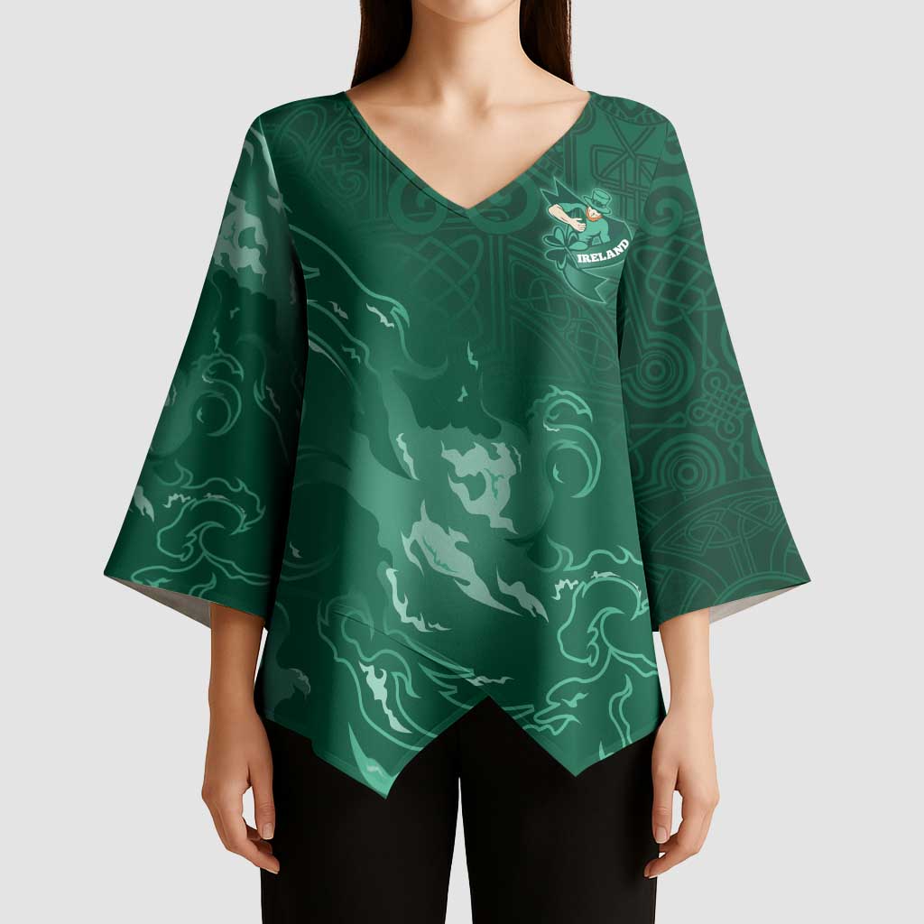 Custom Ireland Rugby Pride Kimono Sleeve Blouse Celtic Shamrock Flame Fire Style