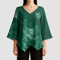 Custom Ireland Rugby Pride Kimono Sleeve Blouse Celtic Shamrock Flame Fire Style