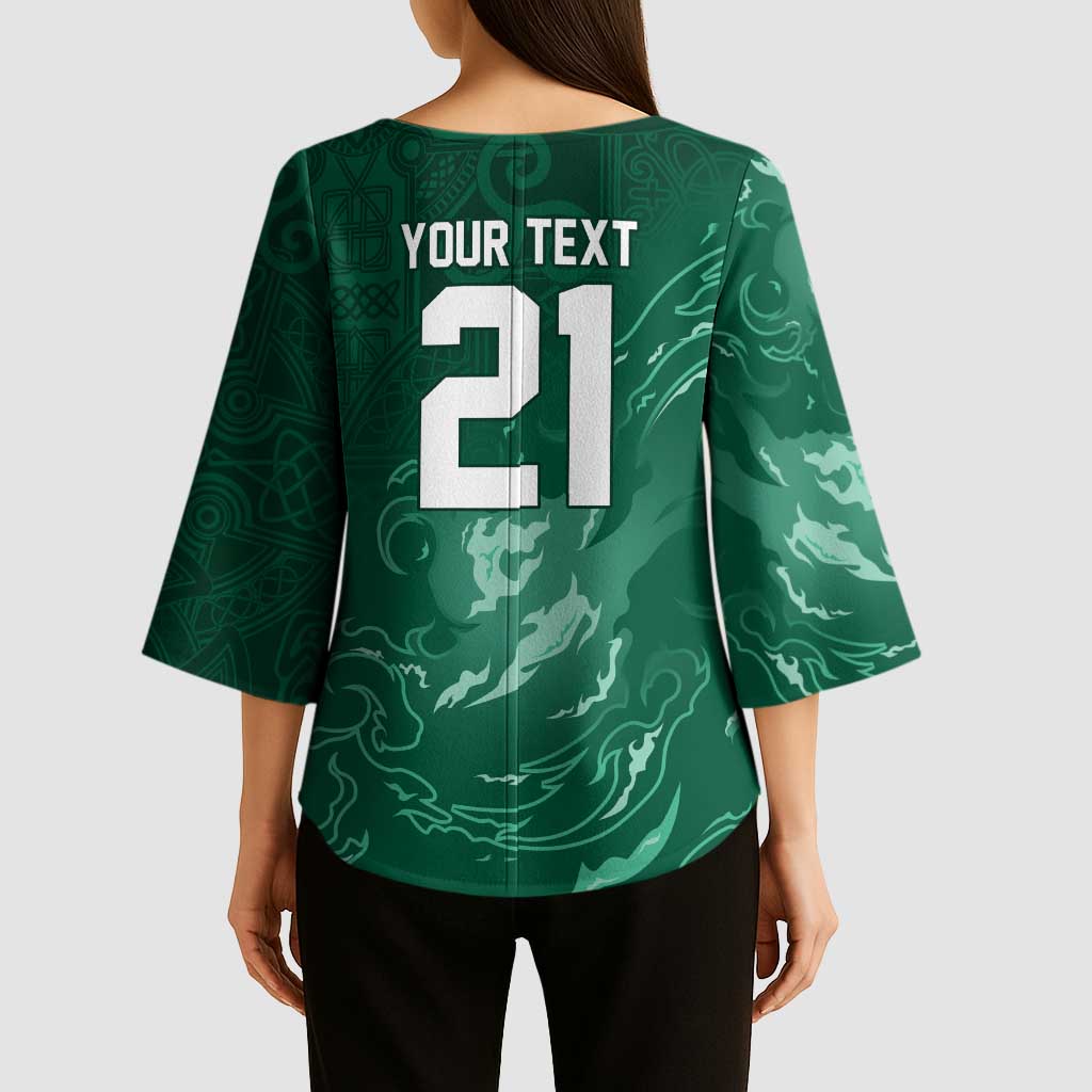 Custom Ireland Rugby Pride Kimono Sleeve Blouse Celtic Shamrock Flame Fire Style