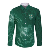 Custom Ireland Rugby Pride Long Sleeve Button Shirt Celtic Shamrock Flame Fire Style