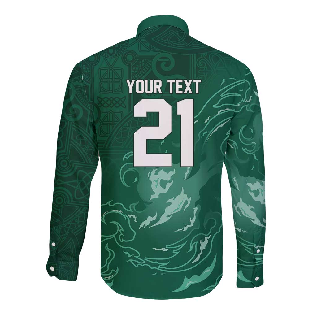 Custom Ireland Rugby Pride Long Sleeve Button Shirt Celtic Shamrock Flame Fire Style
