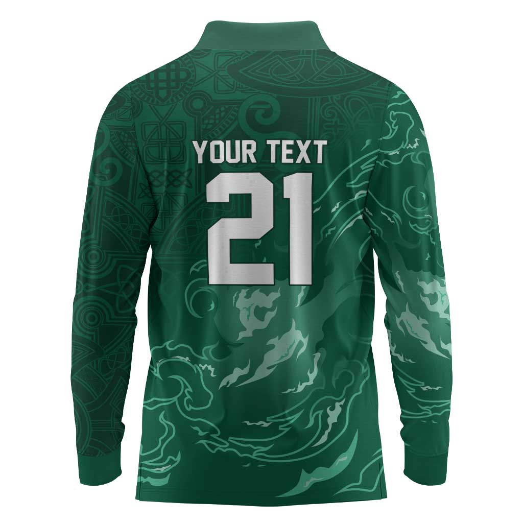 Custom Ireland Rugby Pride Long Sleeve Polo Shirt Celtic Shamrock Flame Fire Style