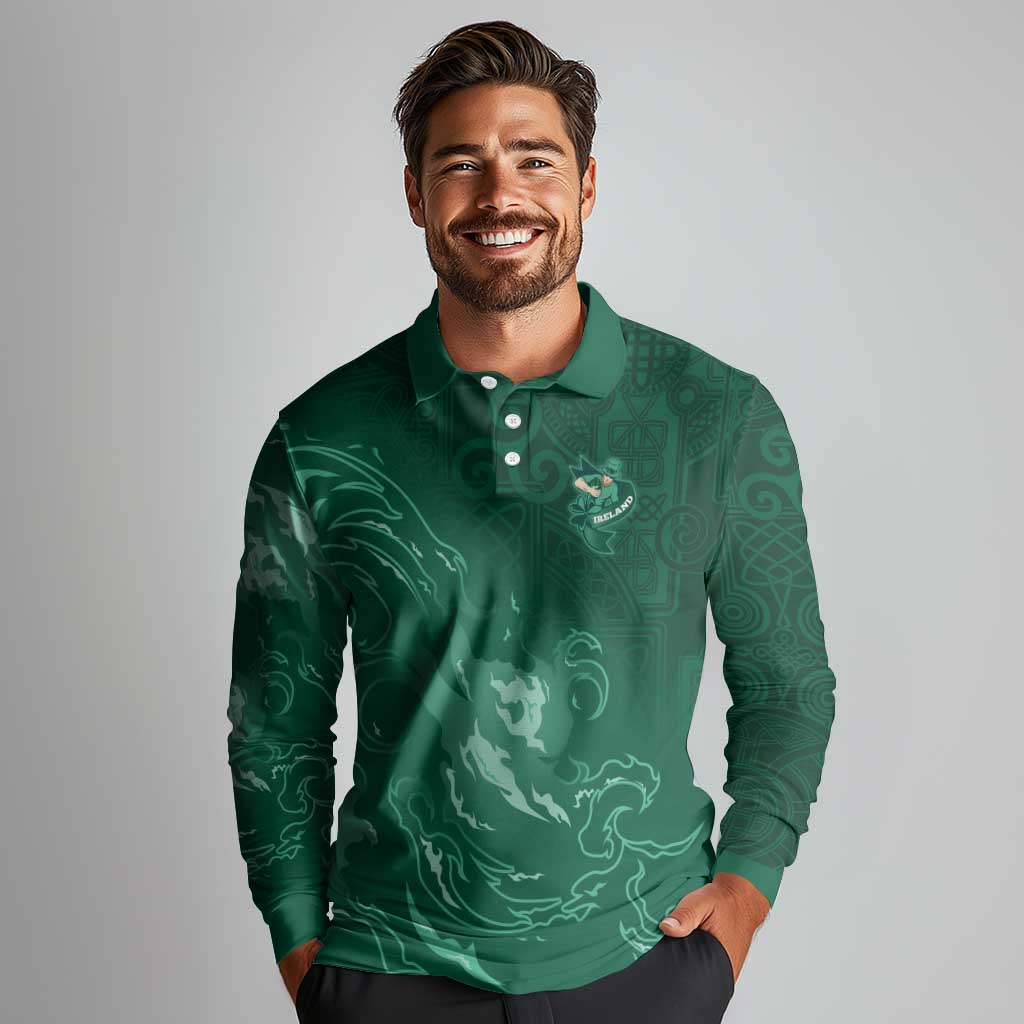 Custom Ireland Rugby Pride Long Sleeve Polo Shirt Celtic Shamrock Flame Fire Style