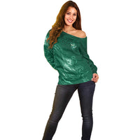 Custom Ireland Rugby Pride Off Shoulder Sweater Celtic Shamrock Flame Fire Style