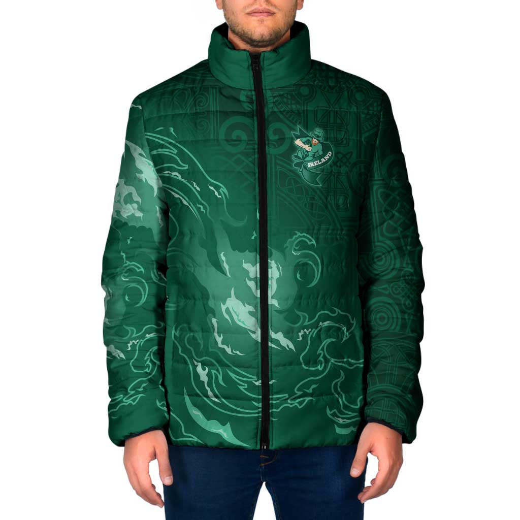 Custom Ireland Rugby Pride Padded Jacket Celtic Shamrock Flame Fire Style
