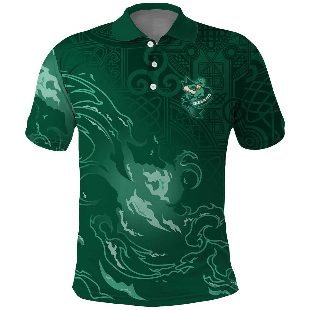 Custom Ireland Rugby Pride Polo Shirt Celtic Shamrock Flame Fire Style