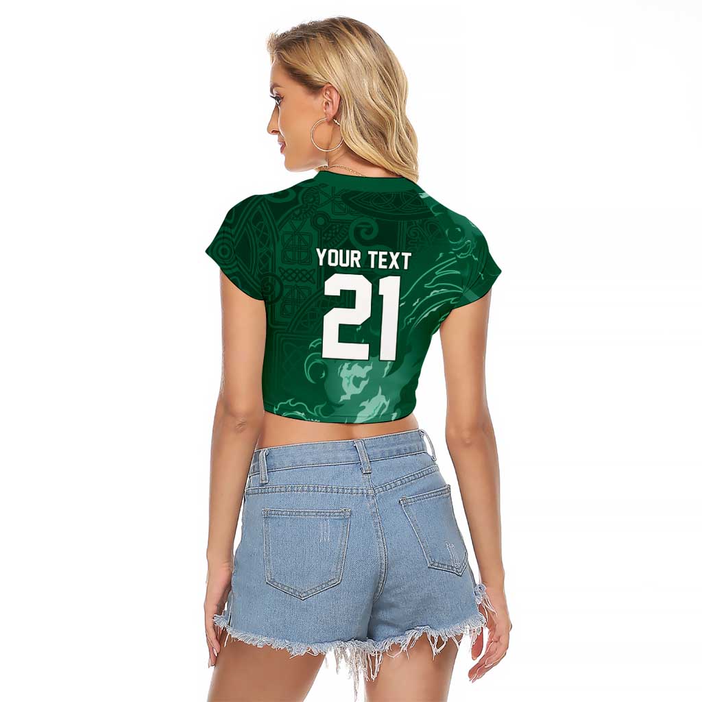 Custom Ireland Rugby Pride Raglan Cropped T Shirt Celtic Shamrock Flame Fire Style