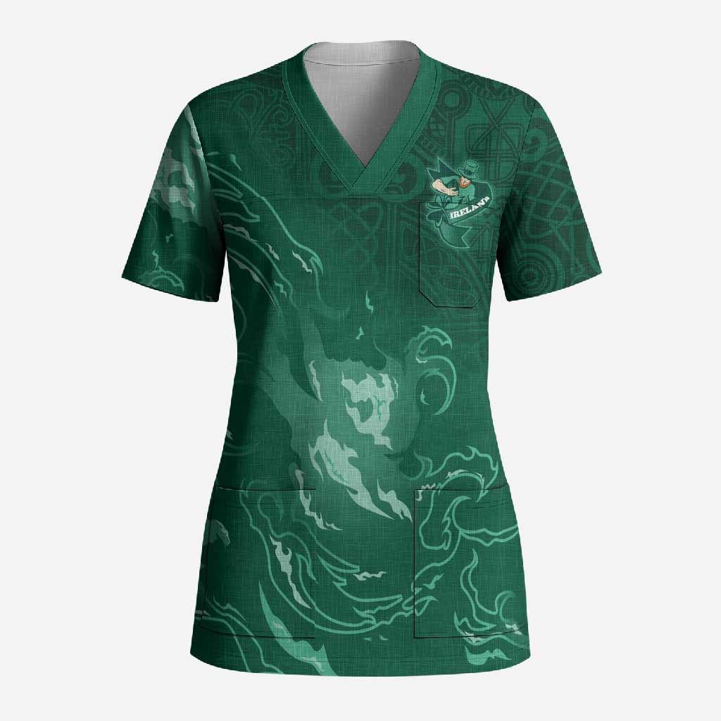 Custom Ireland Rugby Pride Scrub Top Celtic Shamrock Flame Fire Style