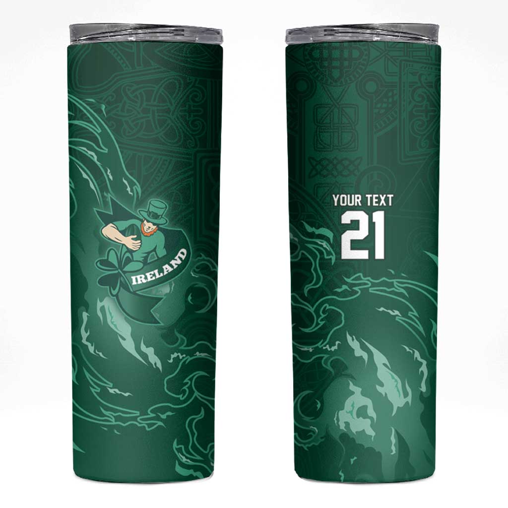 Custom Ireland Rugby Pride Skinny Tumbler Celtic Shamrock Flame Fire Style
