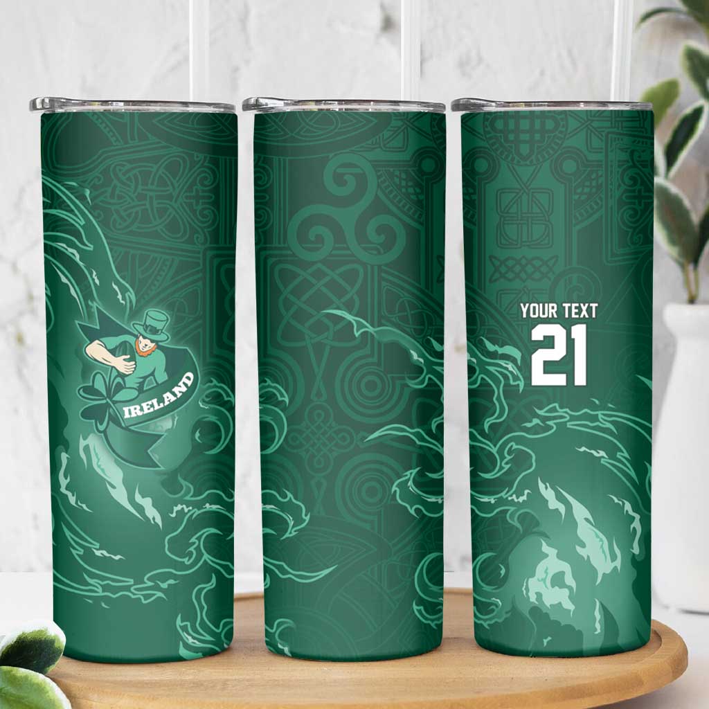 Custom Ireland Rugby Pride Skinny Tumbler Celtic Shamrock Flame Fire Style