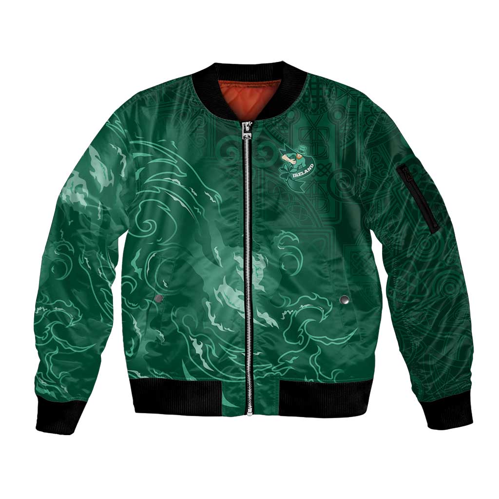 Custom Ireland Rugby Pride Sleeve Zip Bomber Jacket Celtic Shamrock Flame Fire Style