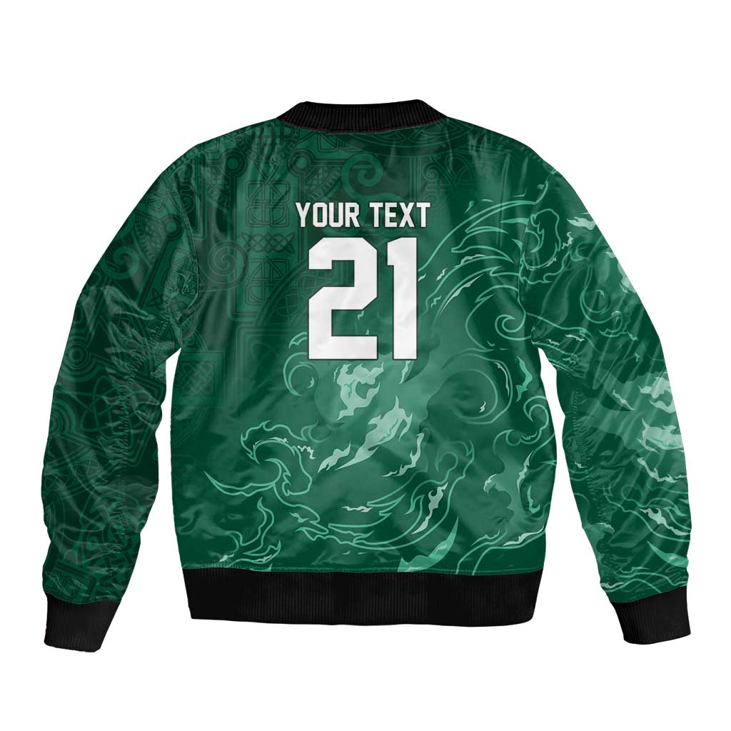 Custom Ireland Rugby Pride Sleeve Zip Bomber Jacket Celtic Shamrock Flame Fire Style