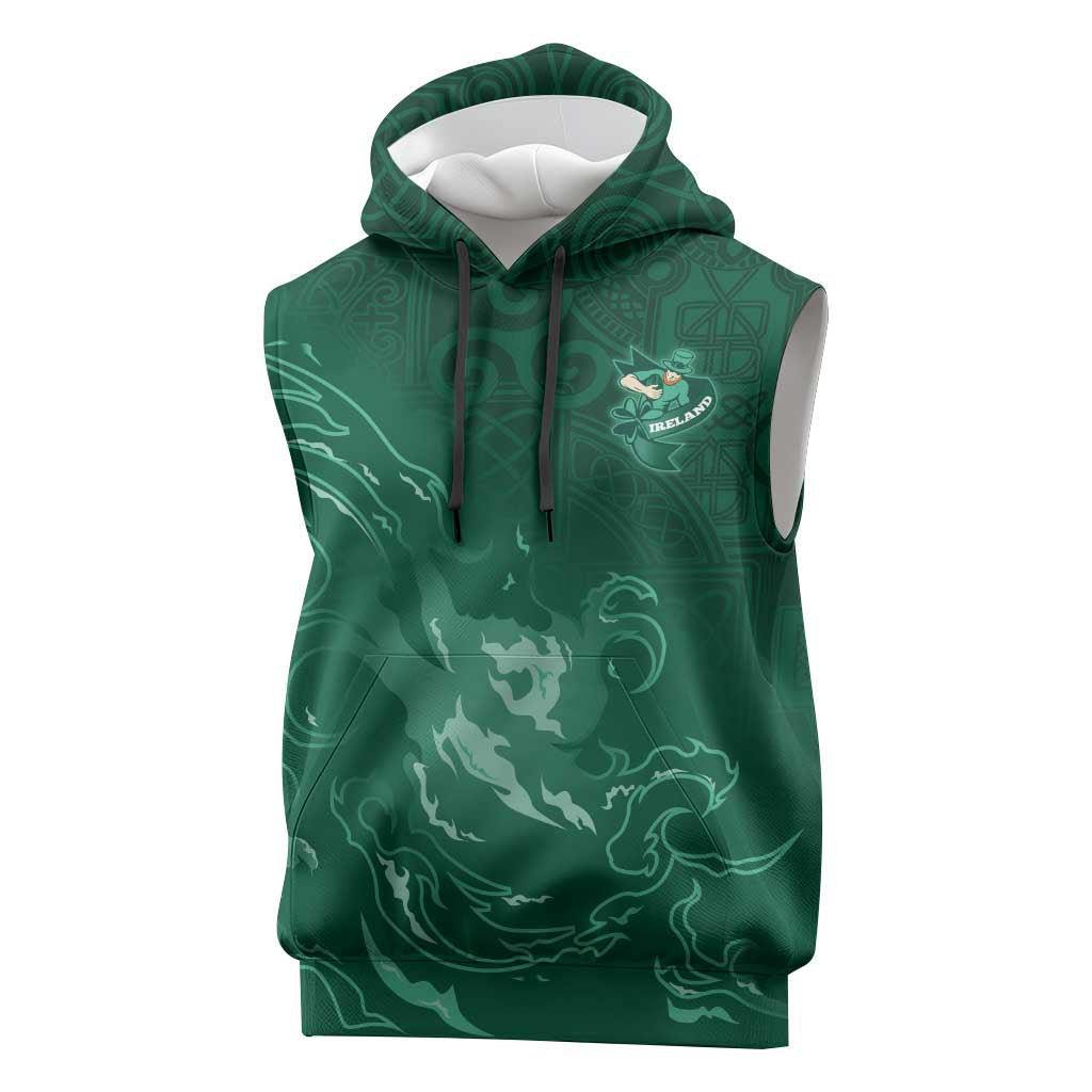 Custom Ireland Rugby Pride Sleeveless Hoodie Celtic Shamrock Flame Fire Style