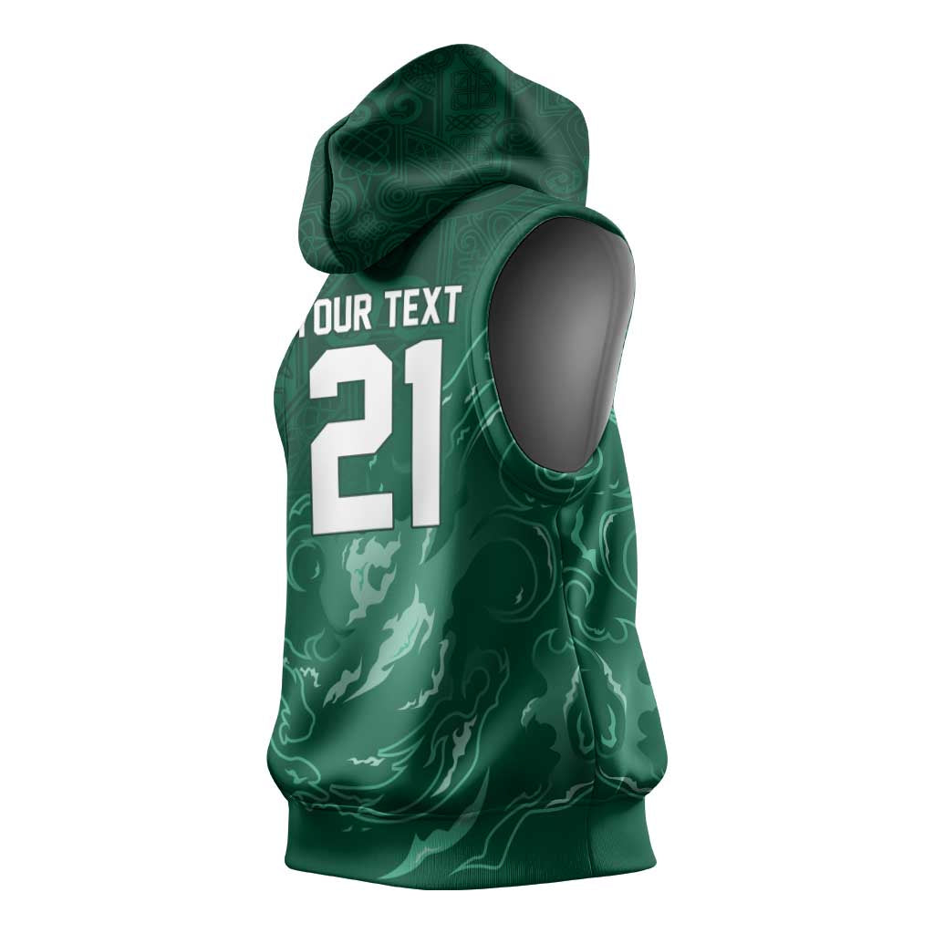 Custom Ireland Rugby Pride Sleeveless Hoodie Celtic Shamrock Flame Fire Style