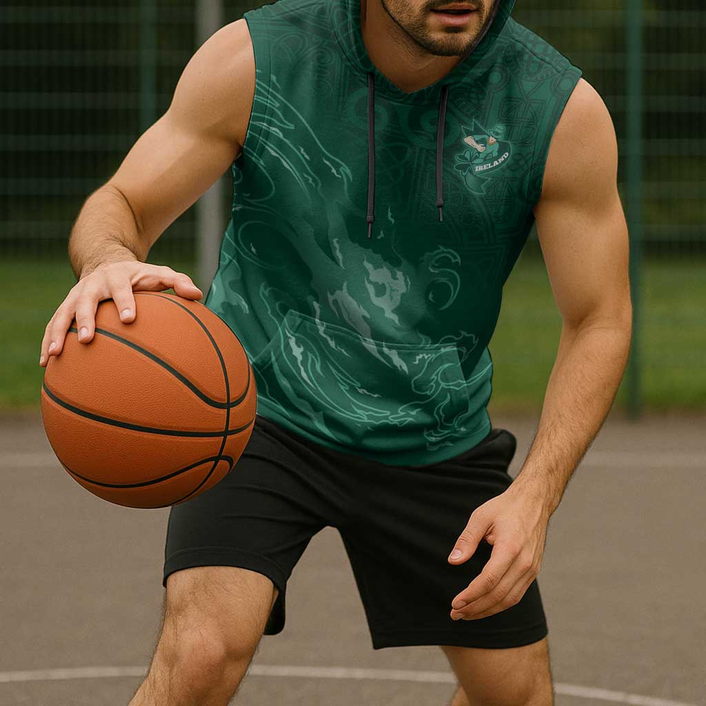 Custom Ireland Rugby Pride Sleeveless Hoodie Celtic Shamrock Flame Fire Style