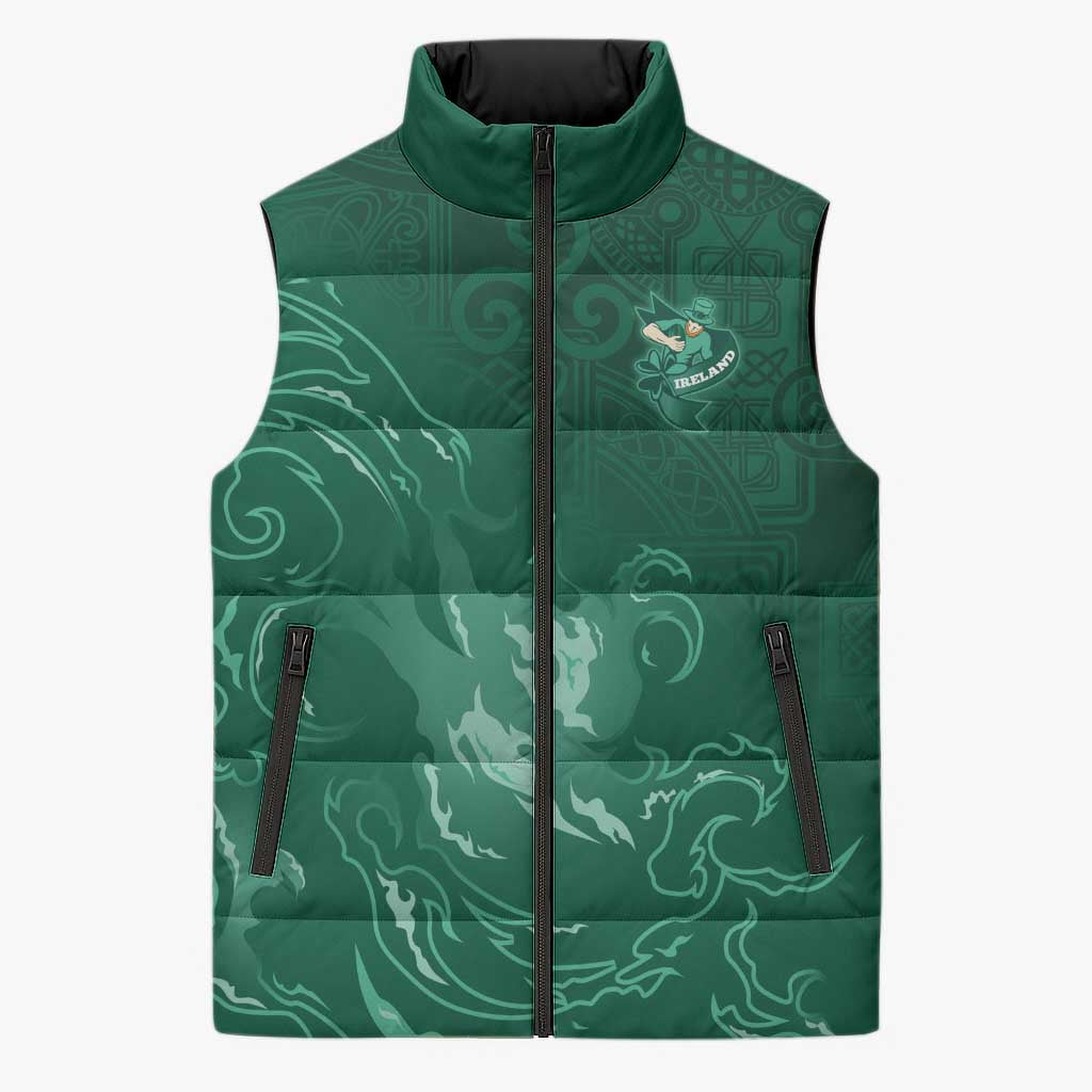 Custom Ireland Rugby Pride Sleeveless Puffer Jacket Celtic Shamrock Flame Fire Style