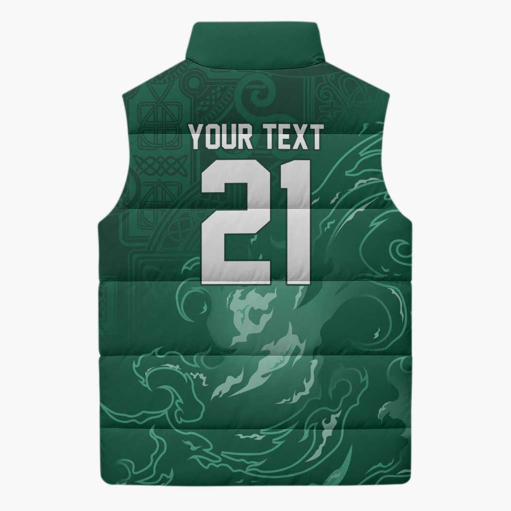 Custom Ireland Rugby Pride Sleeveless Puffer Jacket Celtic Shamrock Flame Fire Style