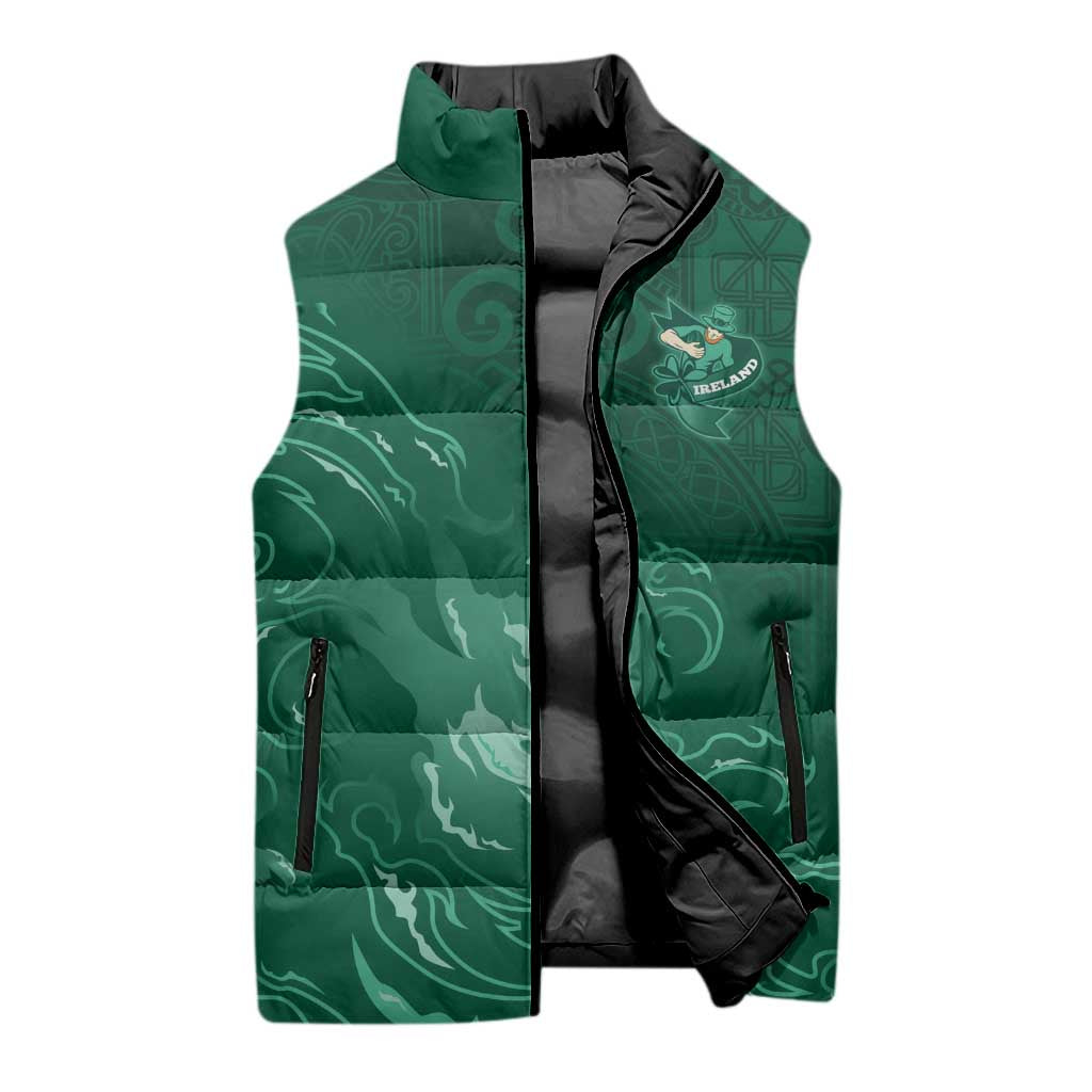 Custom Ireland Rugby Pride Sleeveless Puffer Jacket Celtic Shamrock Flame Fire Style