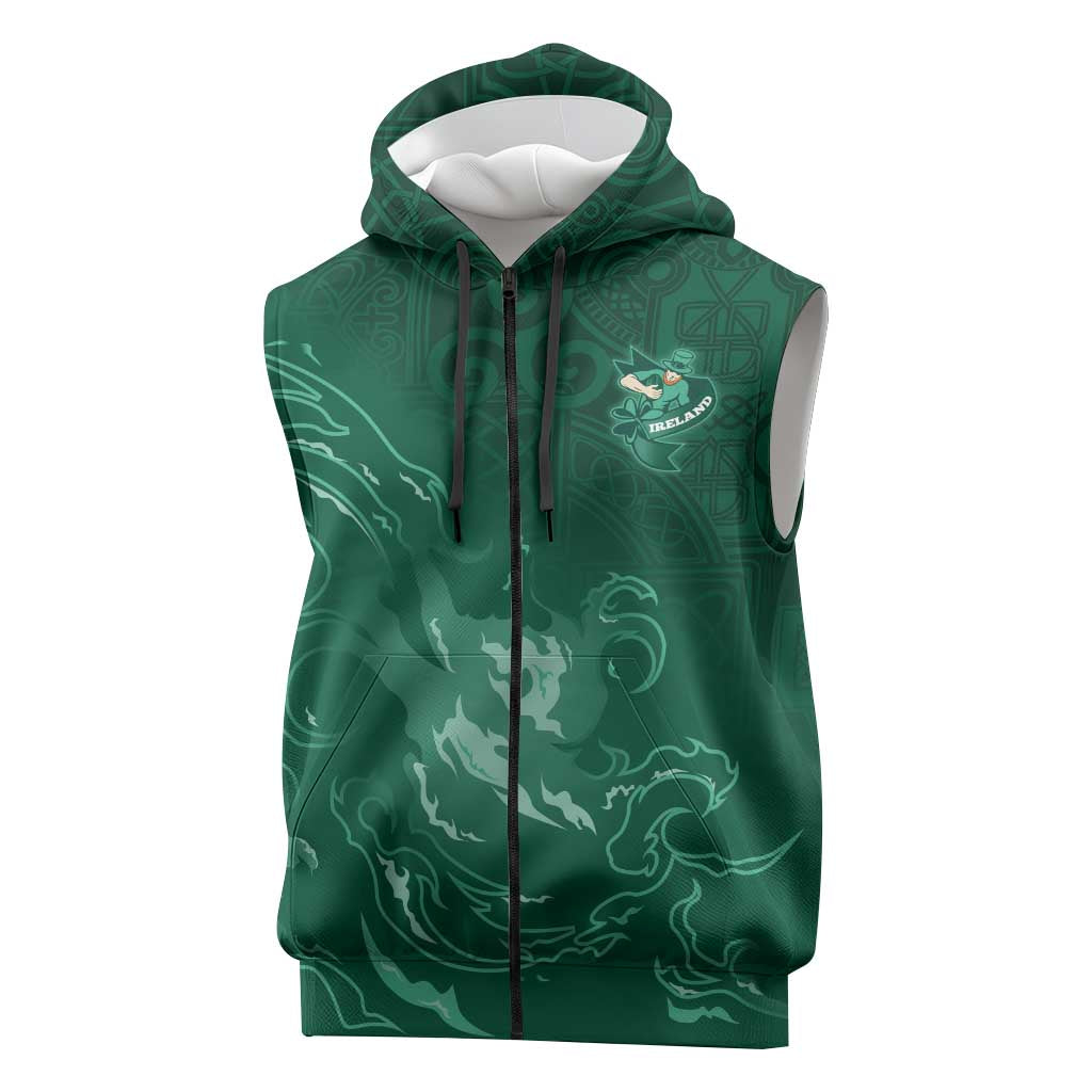 Custom Ireland Rugby Pride Sleeveless Zip Hoodie Celtic Shamrock Flame Fire Style