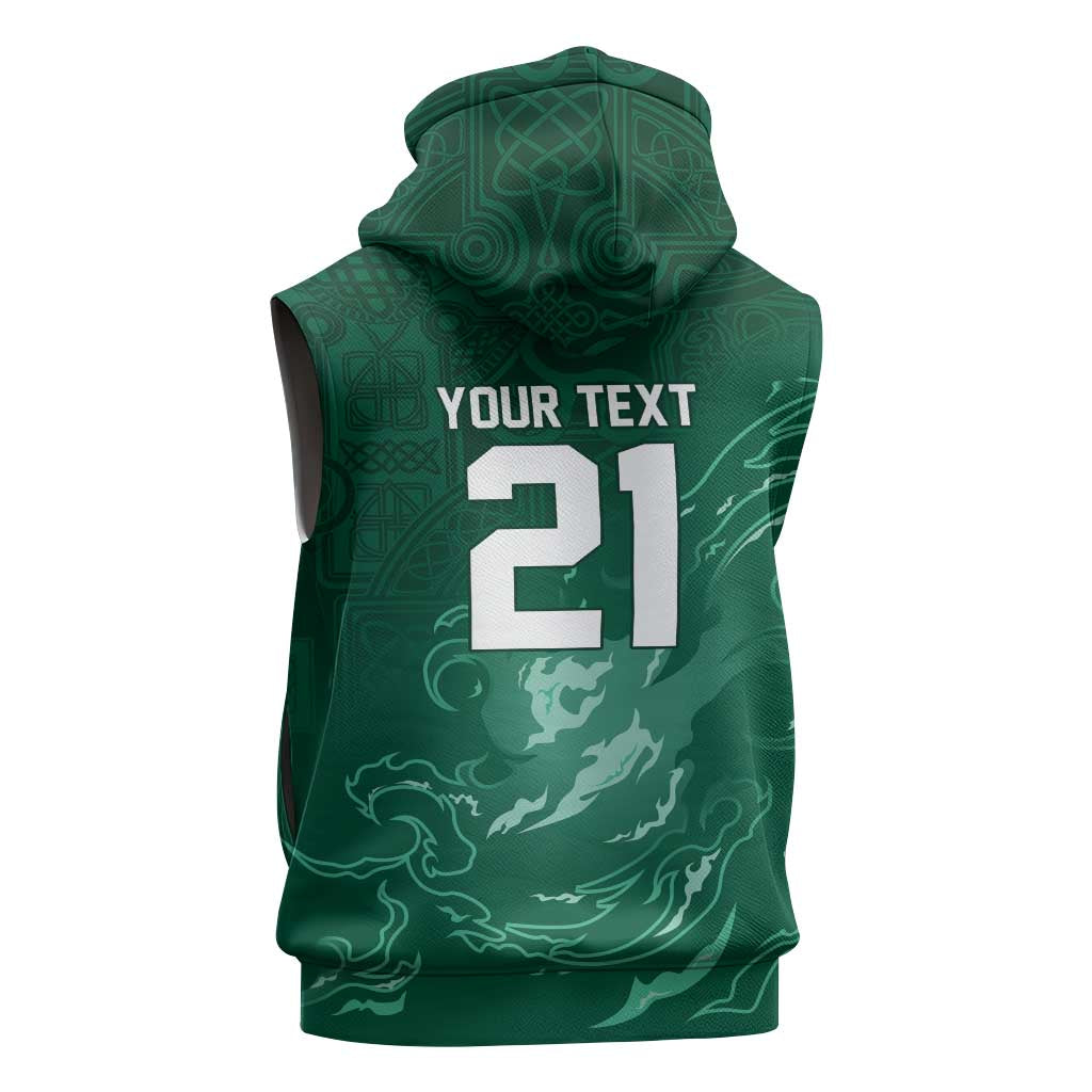 Custom Ireland Rugby Pride Sleeveless Zip Hoodie Celtic Shamrock Flame Fire Style