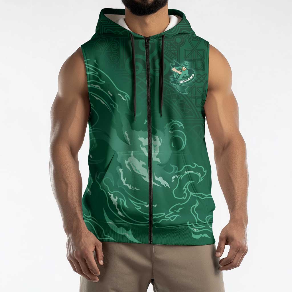 Custom Ireland Rugby Pride Sleeveless Zip Hoodie Celtic Shamrock Flame Fire Style