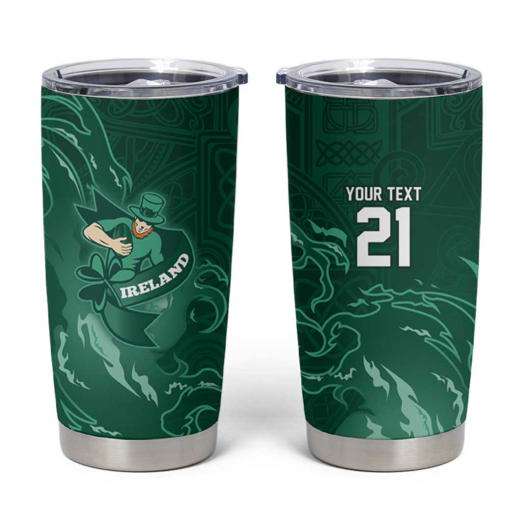 Custom Ireland Rugby Pride Tumbler Cup Celtic Shamrock Flame Fire Style