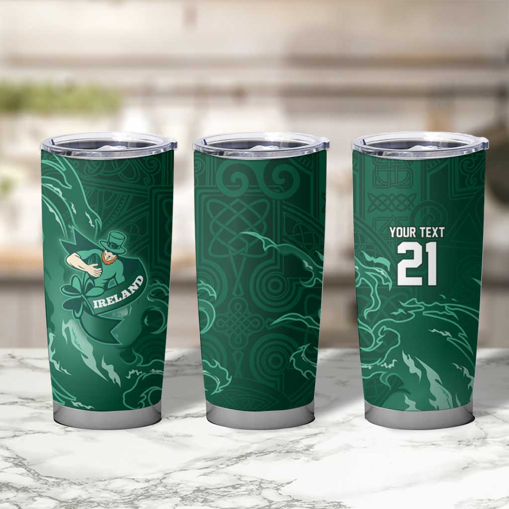 Custom Ireland Rugby Pride Tumbler Cup Celtic Shamrock Flame Fire Style