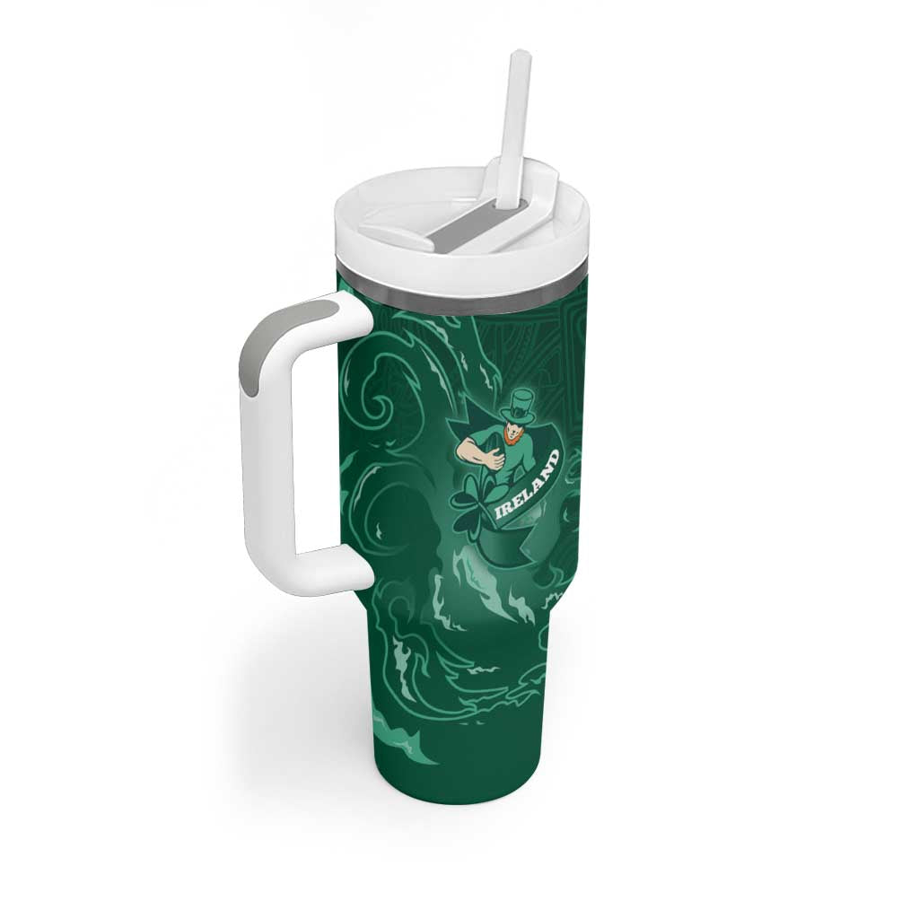 Custom Ireland Rugby Pride Tumbler With Handle Celtic Shamrock Flame Fire Style