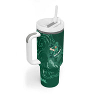 Custom Ireland Rugby Pride Tumbler With Handle Celtic Shamrock Flame Fire Style