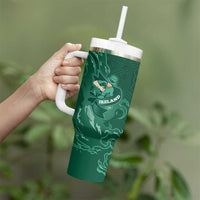 Custom Ireland Rugby Pride Tumbler With Handle Celtic Shamrock Flame Fire Style