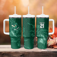 Custom Ireland Rugby Pride Tumbler With Handle Celtic Shamrock Flame Fire Style