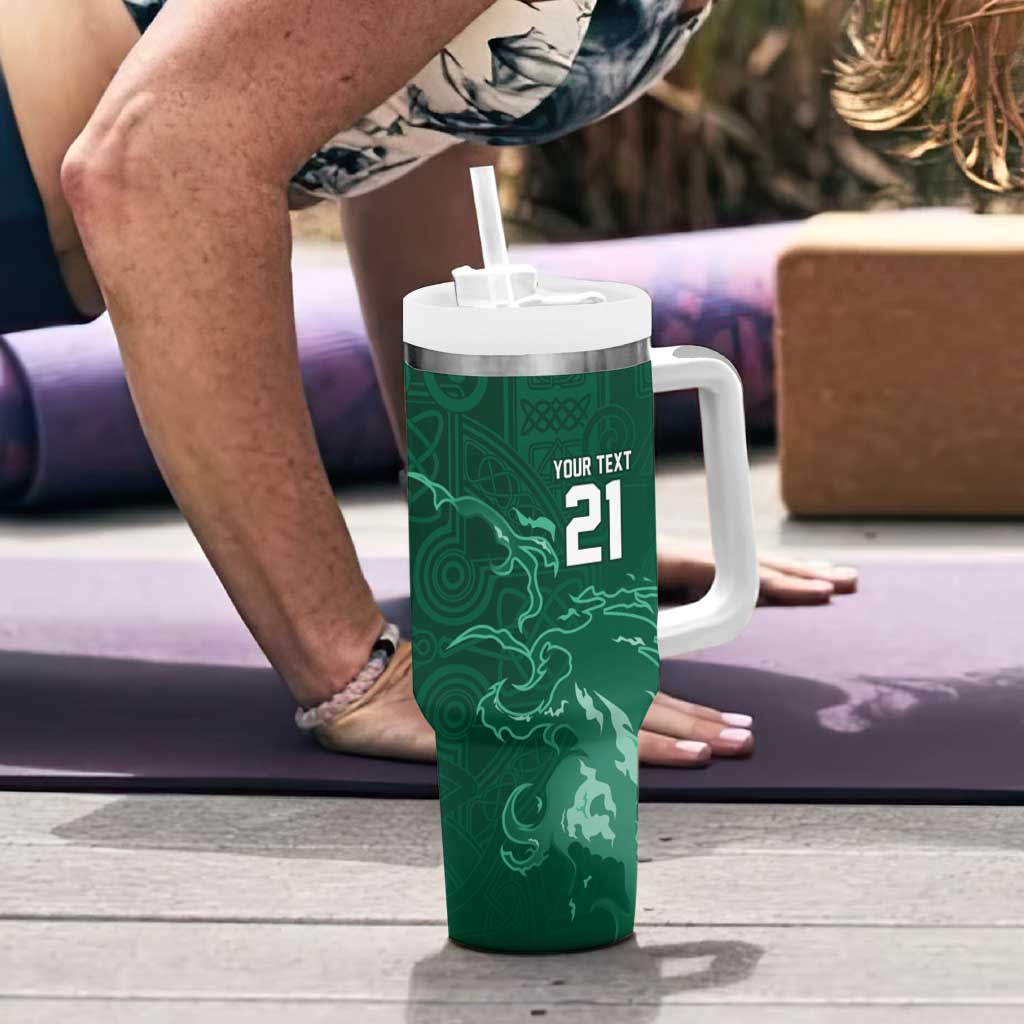 Custom Ireland Rugby Pride Tumbler With Handle Celtic Shamrock Flame Fire Style