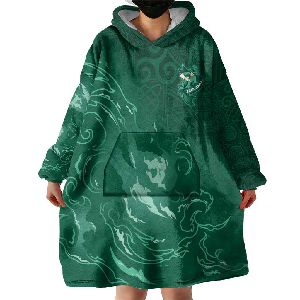 Custom Ireland Rugby Pride Wearable Blanket Hoodie Celtic Shamrock Flame Fire Style