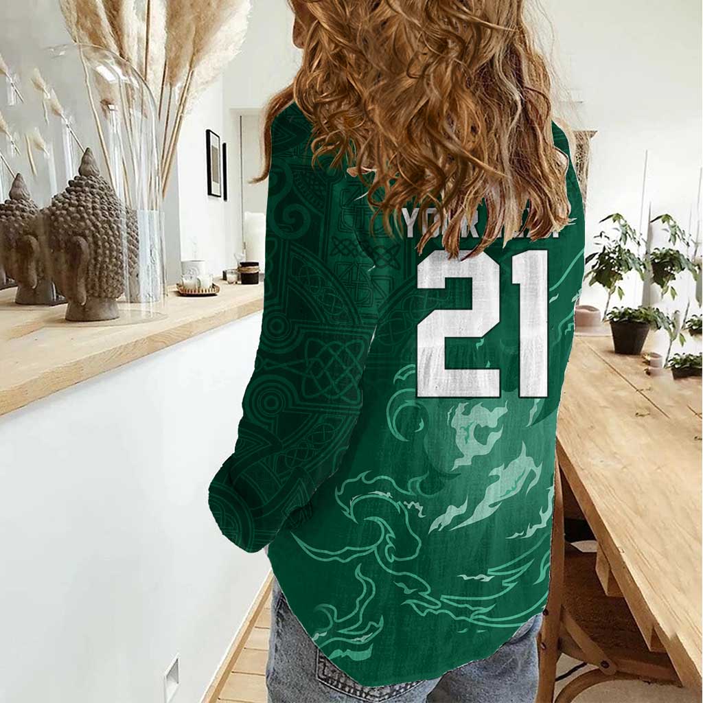 Custom Ireland Rugby Pride Women Casual Shirt Celtic Shamrock Flame Fire Style