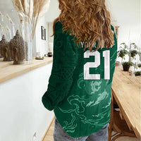 Custom Ireland Rugby Pride Women Casual Shirt Celtic Shamrock Flame Fire Style