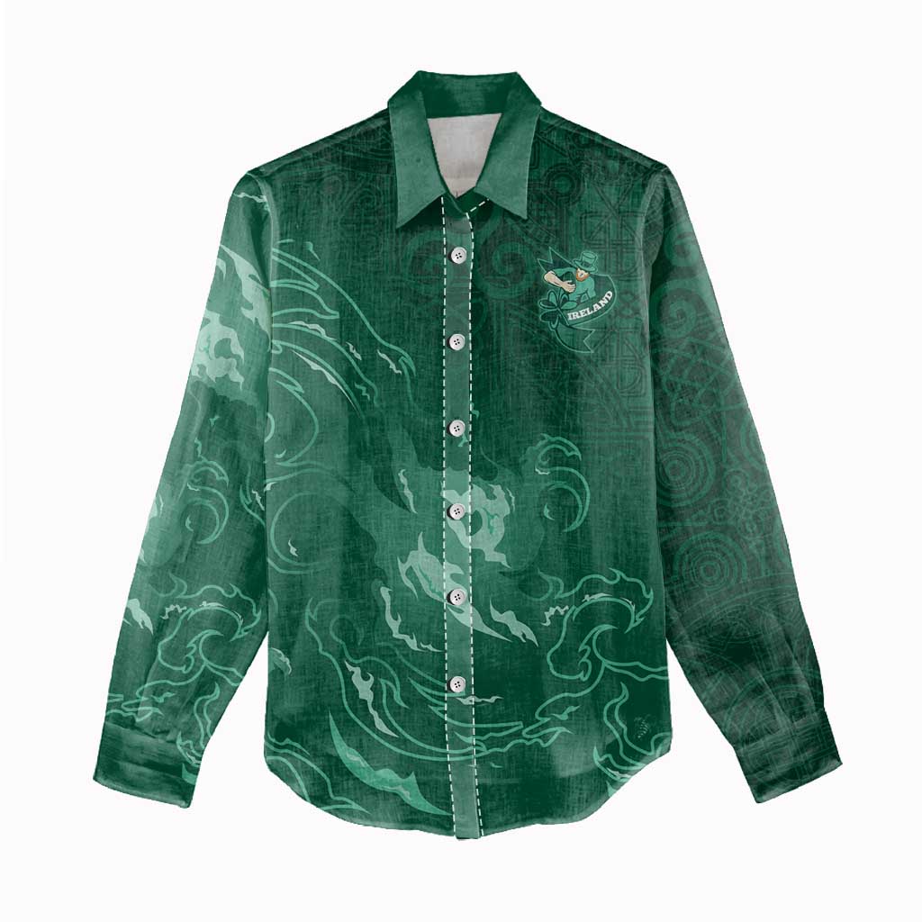 Custom Ireland Rugby Pride Women Casual Shirt Celtic Shamrock Flame Fire Style